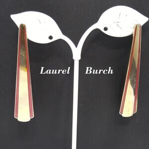 Vintage Laurel Burch Long Post Earrings, Gold Plated, Red Enamel